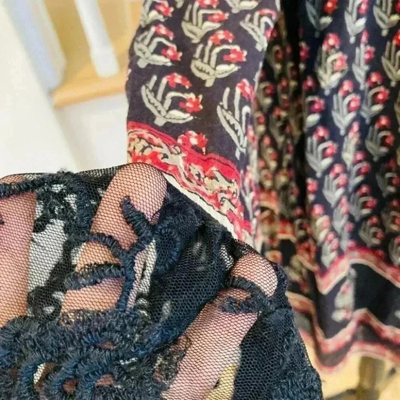 Free People Nomad Child Floral Dress Print Belle Sleeve Lace - Picture 6 of 16